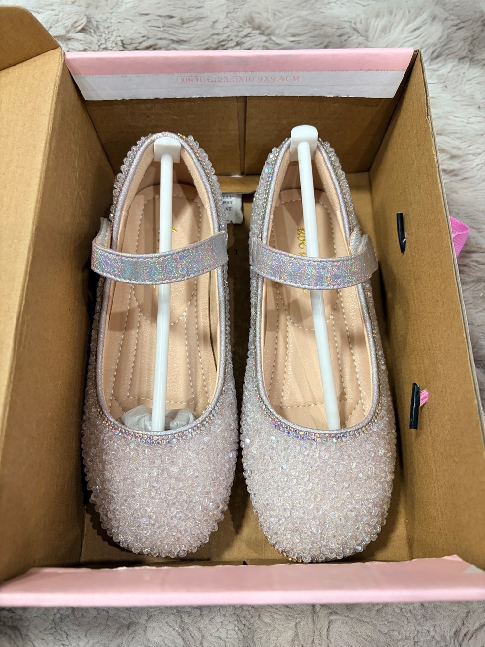 Girls Pink Glitter Crystal Mary Jane Dress Shoes with Strap - Picture 6 of 8